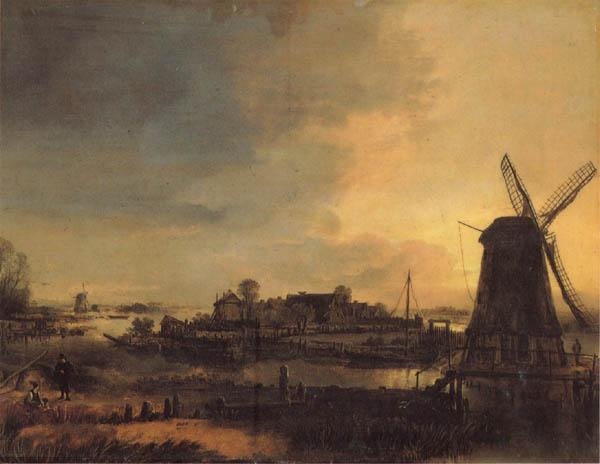 Aert van der Neer Landscape with a Mill oil painting image